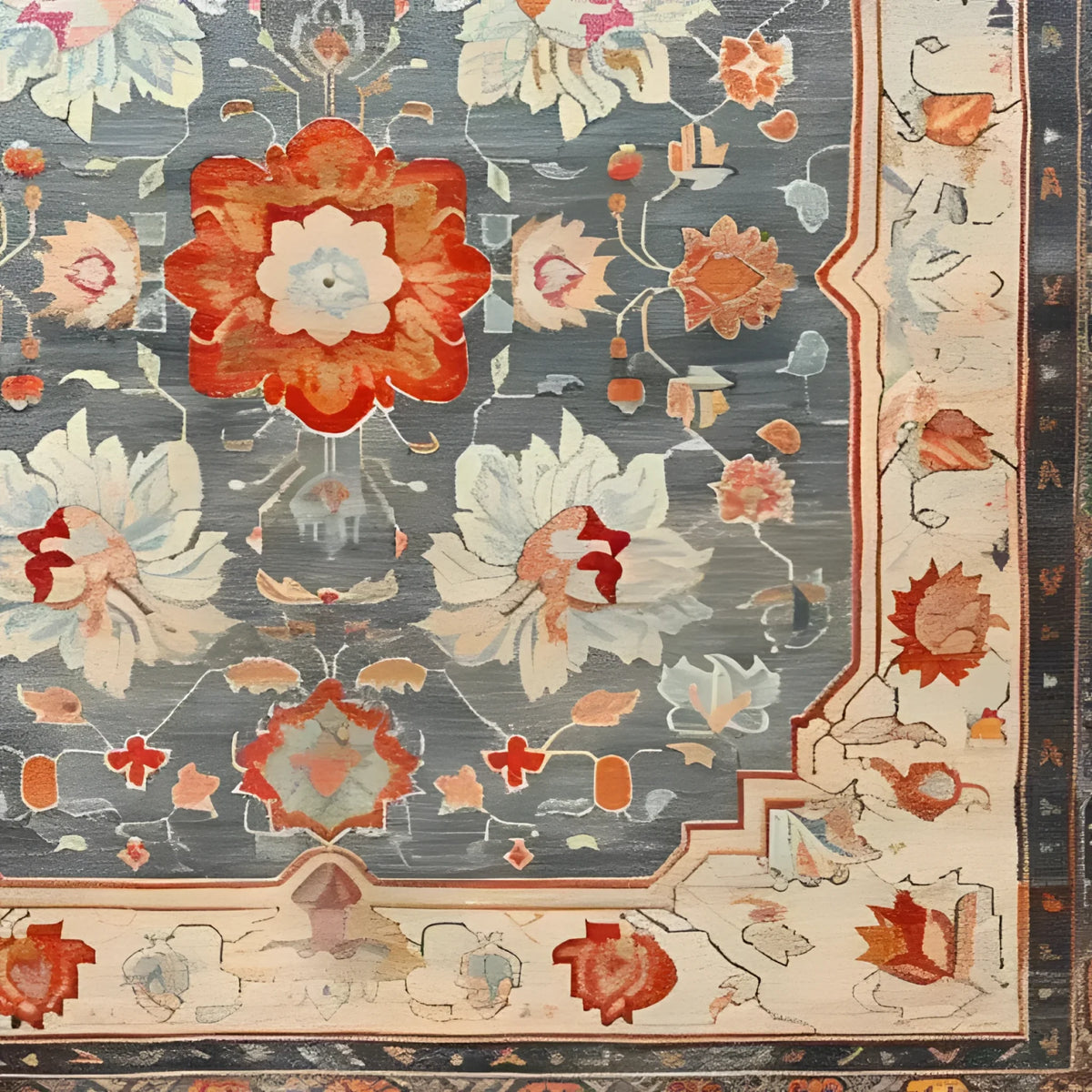 This hand-knotted area rug showcases a beautiful floral design in vibrant colors, ideal for large living rooms. The intricate vintage pattern evokes the elegance of traditional Persian rugs, making it a perfect choice for those seeking a stylish living room area rug.