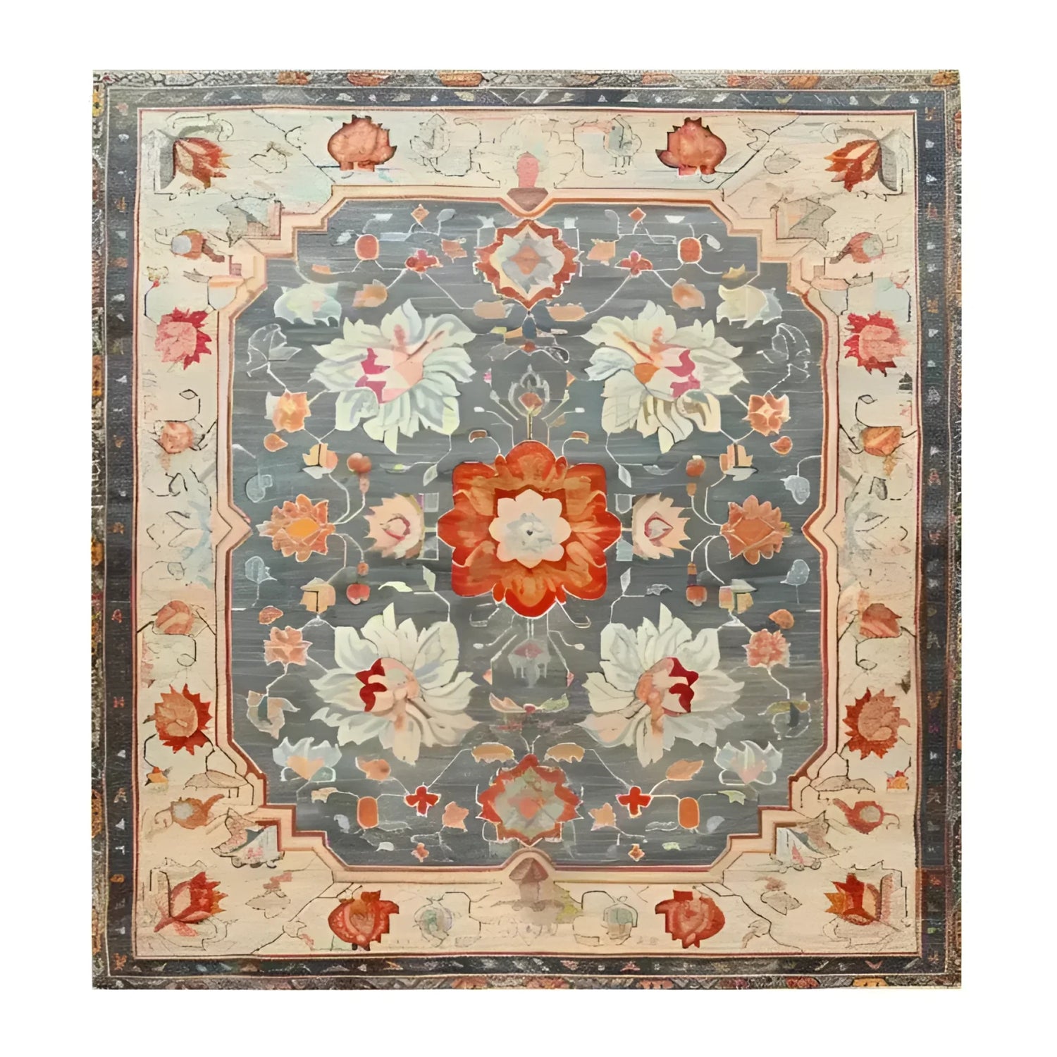 The Serenity Bloom Hand Knotted Area Rug features a stunning vintage design with intricate floral patterns and vibrant colors. Ideal for large living rooms, this Persian-style rug combines elegance and tradition, making it a perfect choice for those seeking a timeless floral rug.