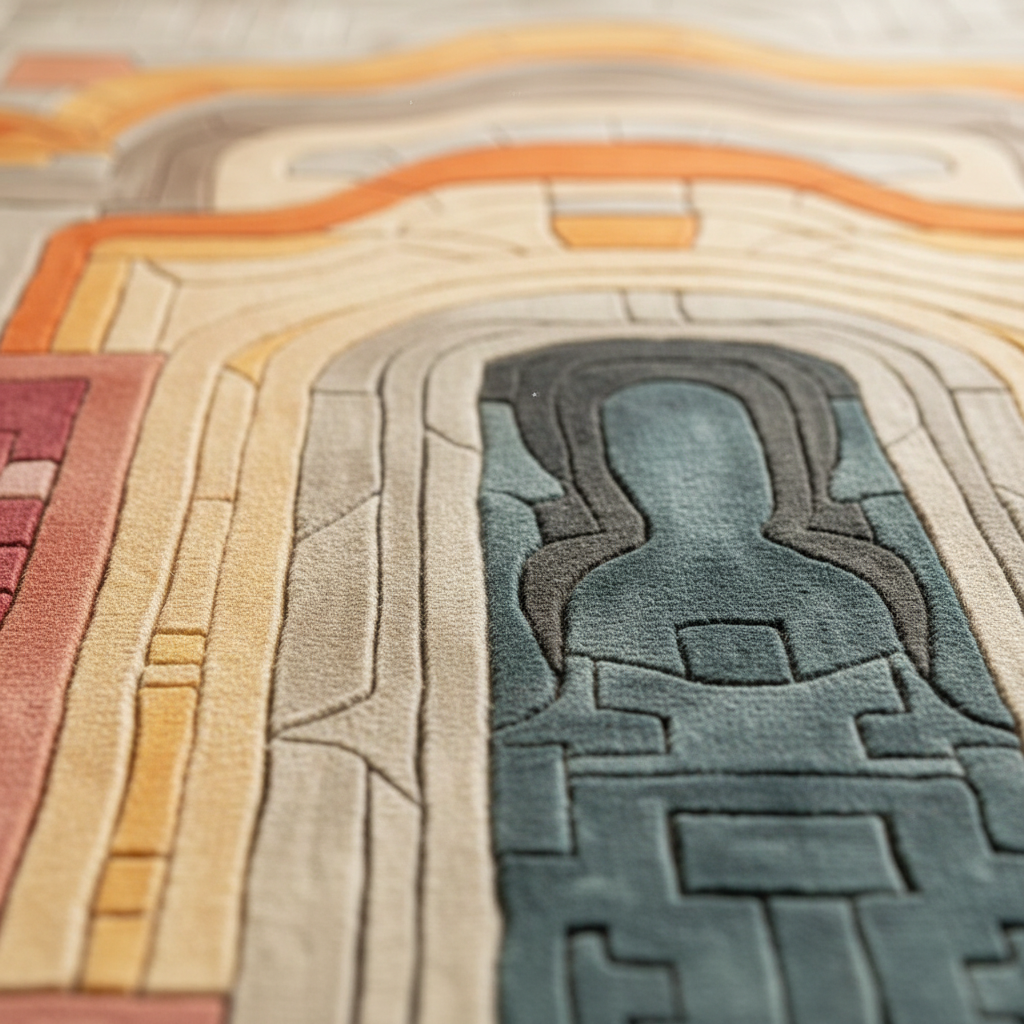 Close-up of a textured rug with geometric pattern