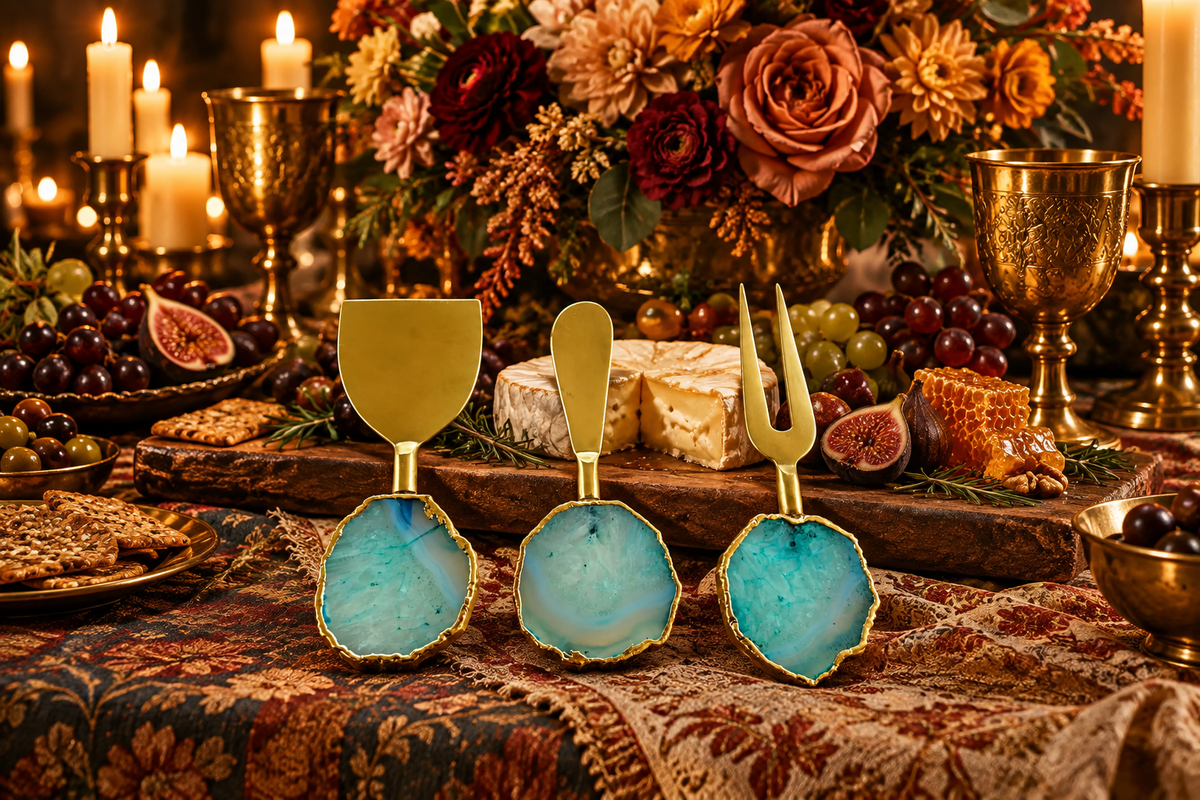 Set of 3 Aqua Agate Cheese Knives Spreaders
