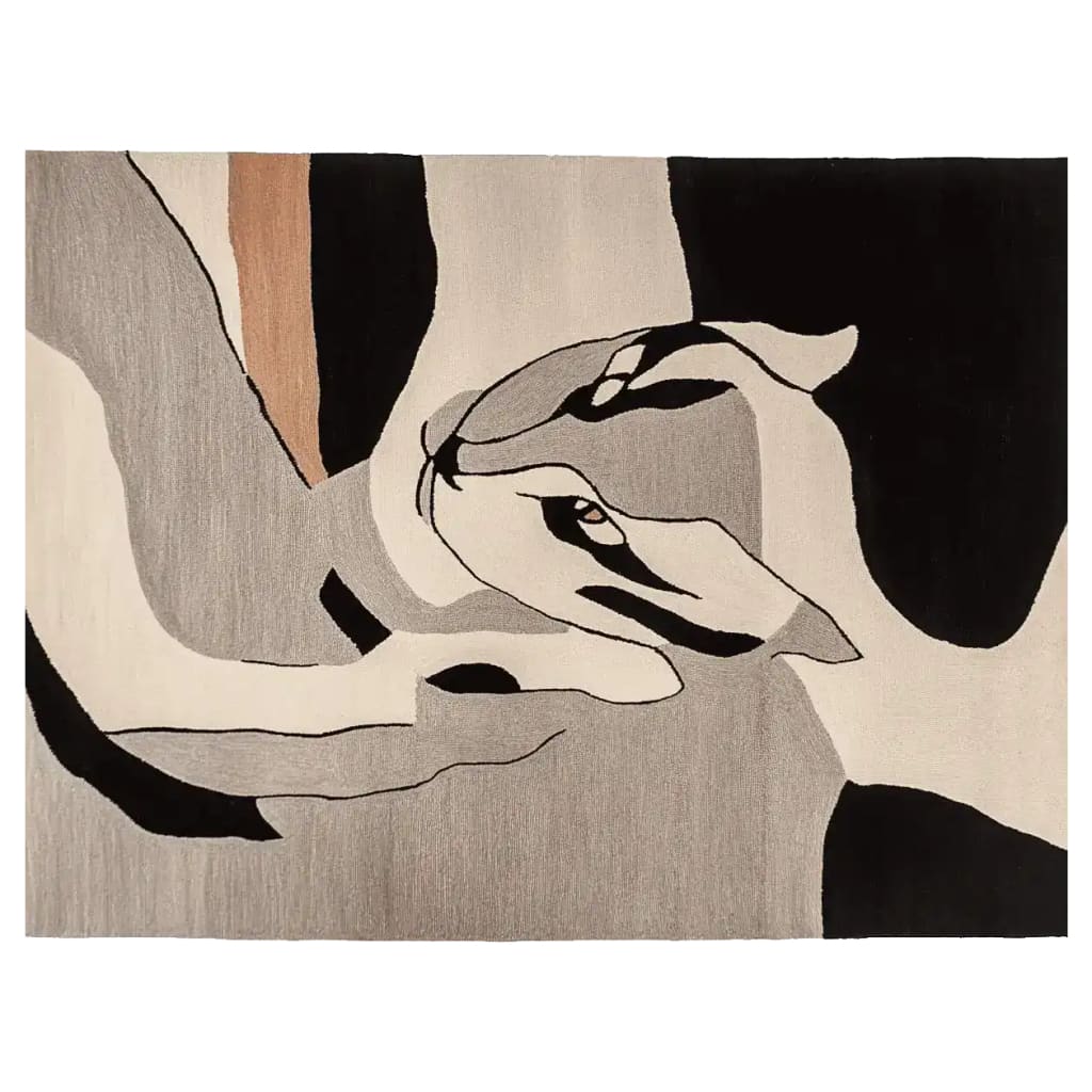 This captivating Shadow Cat Mirage Hand Tufted Area Rug showcases an abstract design with a blend of soft greys, blacks, and browns, featuring a unique depiction of a cat-like figure. Perfect for enhancing contemporary living room aesthetics, this wool rug adds a touch of artistic flair to your space, making it an ideal choice for those seeking stylish area rugs for the living room.