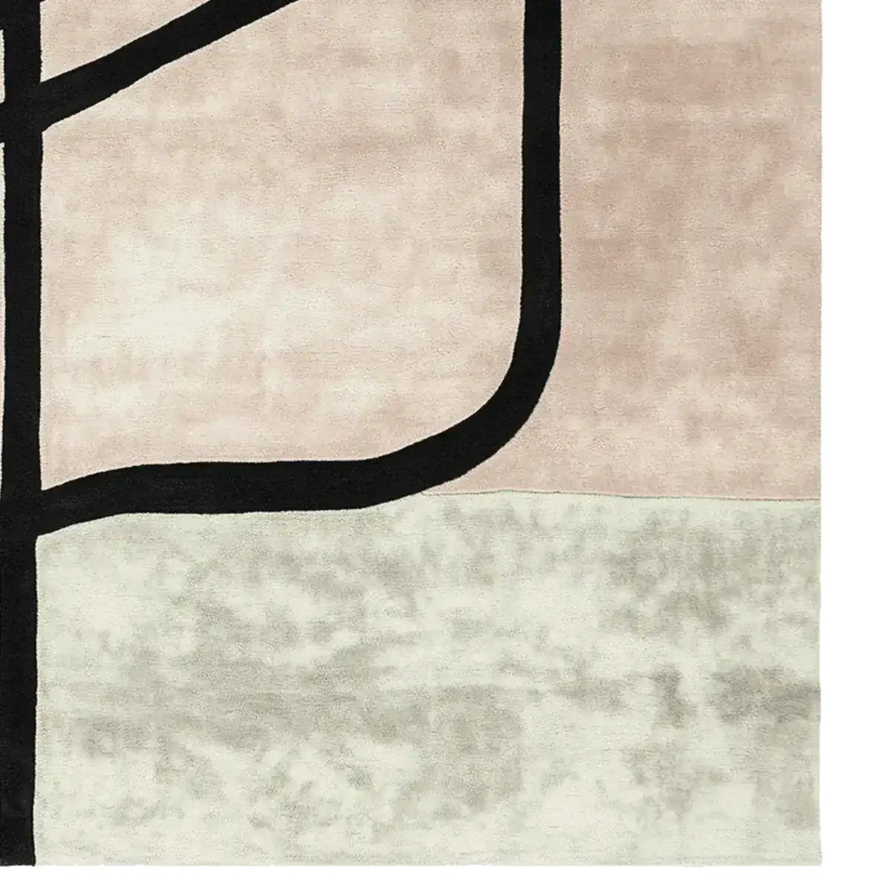 Close-up view of a Shadow Thread Geometry Hand Tufted Area Rug, showcasing its contemporary design with abstract black lines on a soft wool surface. Perfect for adding a modern touch to living room area rugs.