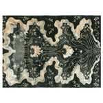 Top view of the Shadowed by Blossoms Hand Tufted Area Rug, featuring an elegant floral design in earthy tones. This wool rug adds a touch of sophistication to living room spaces, sized perfectly at 8x10. The intricate pattern showcases blossoms and winding stems against a dark background, making it an ideal choice for those seeking a stylish floral rug.