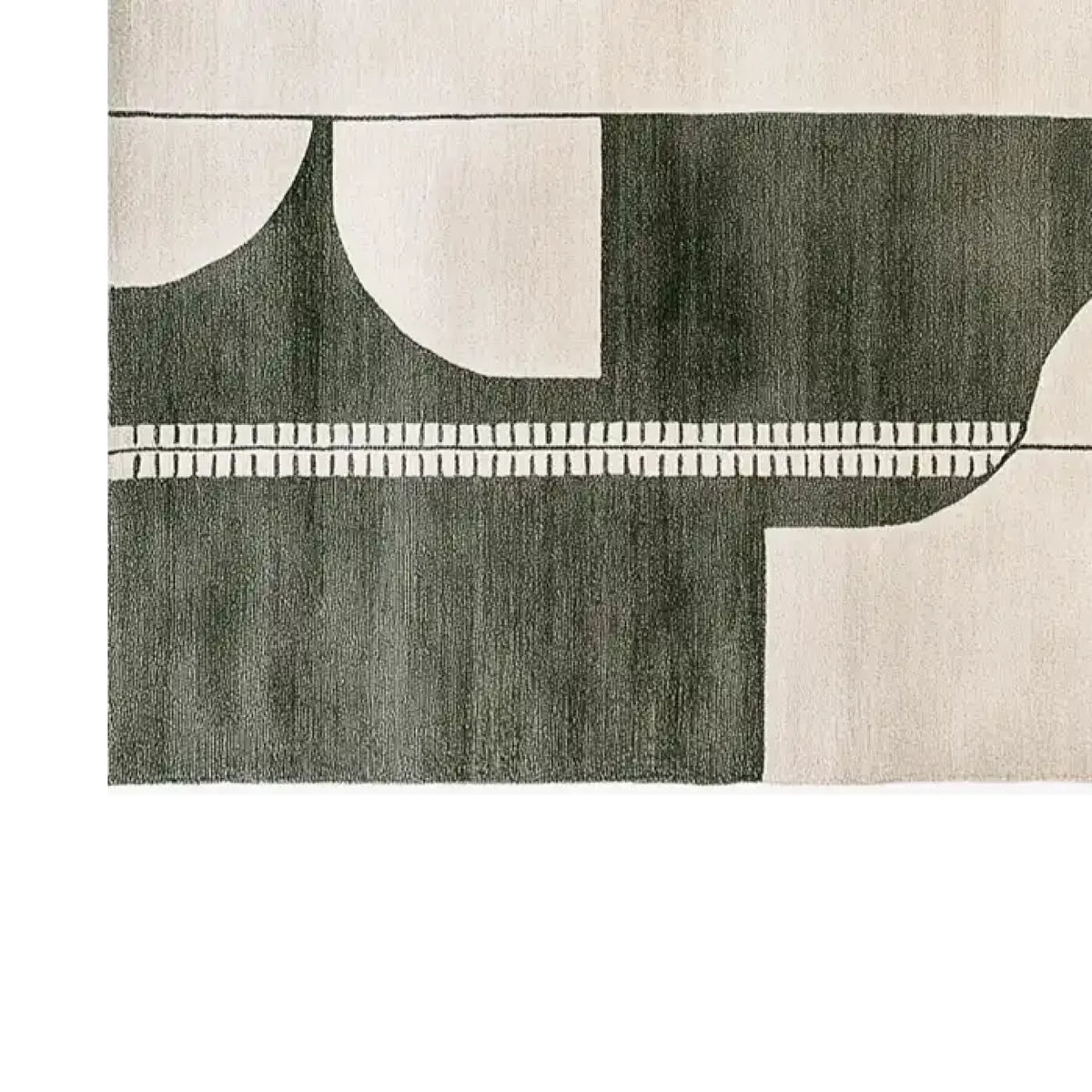 Top view of the Shadowed Elegance Knotted Wool Rug, showcasing its contemporary abstract design. This area rug features geometric patterns in dark and light tones, perfect for a modern living room setting. Ideal as a wool rug sized 8x10, it's a stylish choice for those seeking unique rugs for their living rooms.