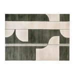 Top view of the Shadowed Elegance Knotted Wool Rug, featuring an abstract geometric design in neutral tones. This contemporary area rug is perfect for adding sophistication to any living room, available in an 8x10 size. Ideal for those seeking modern wool rugs that blend seamlessly with various decor styles.