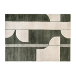 Top view of the Shadowed Elegance Knotted Wool Rug, featuring an abstract geometric design in neutral tones. This contemporary area rug is perfect for adding sophistication to any living room, available in an 8x10 size. Ideal for those seeking modern wool rugs that blend seamlessly with various decor styles.