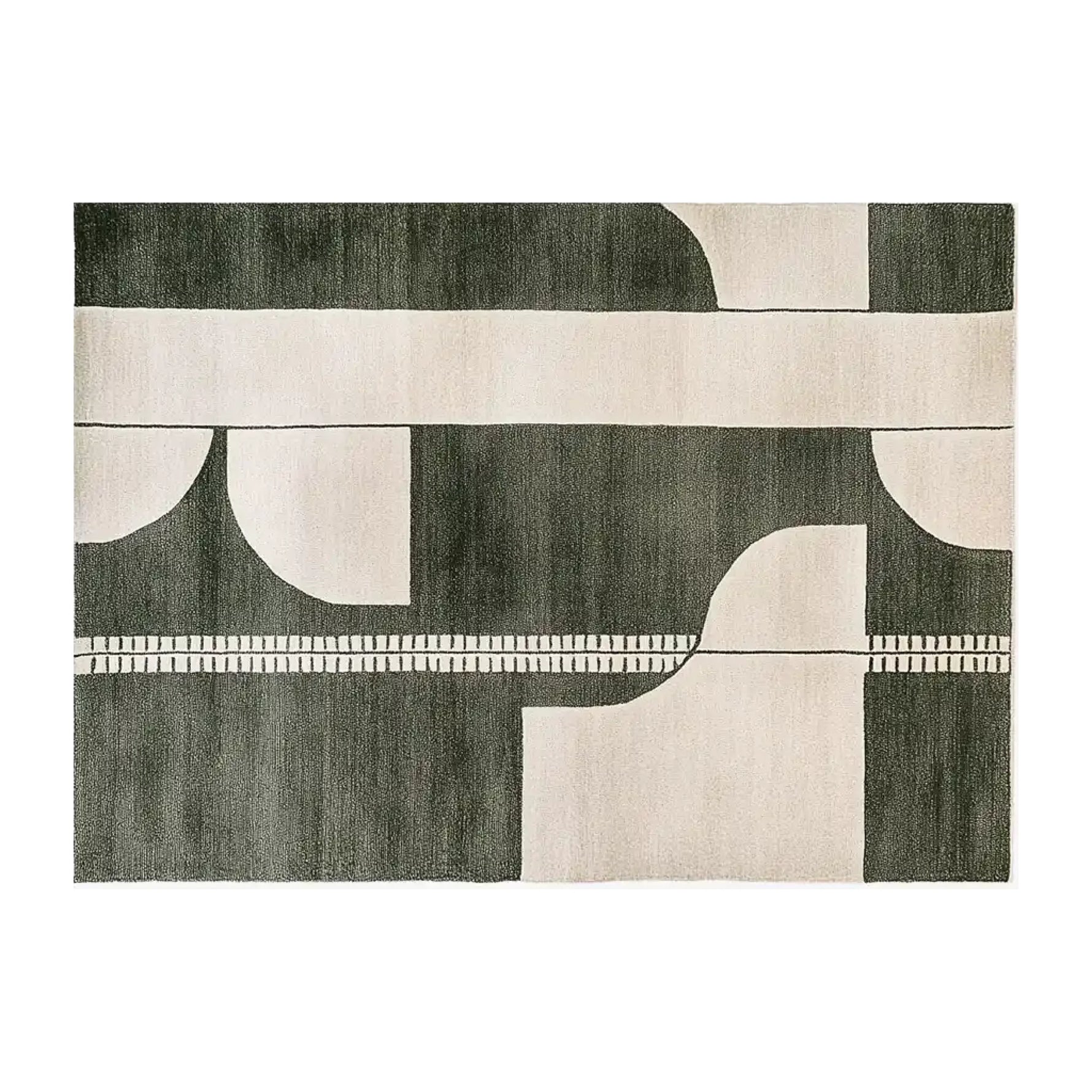 Top view of the Shadowed Elegance Knotted Wool Rug, featuring an abstract geometric design in neutral tones. This contemporary area rug is perfect for adding sophistication to any living room, available in an 8x10 size. Ideal for those seeking modern wool rugs that blend seamlessly with various decor styles.