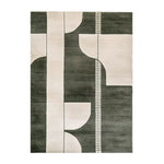 Top view of the Shadowed Elegance Knotted Wool Rug featuring a contemporary abstract design in shades of black and cream. This area rug, perfect for modern spaces, adds a touch of sophistication to any living room. Ideal size for living room rugs 8x10.