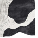 Top view of the Silent Ink Paths Hand Tufted Rug, a stylish area rug featuring a contemporary abstract design in black and white tones. This wool rug is perfect for adding a modern touch to living rooms, especially for spaces needing an 8x10 size rug.