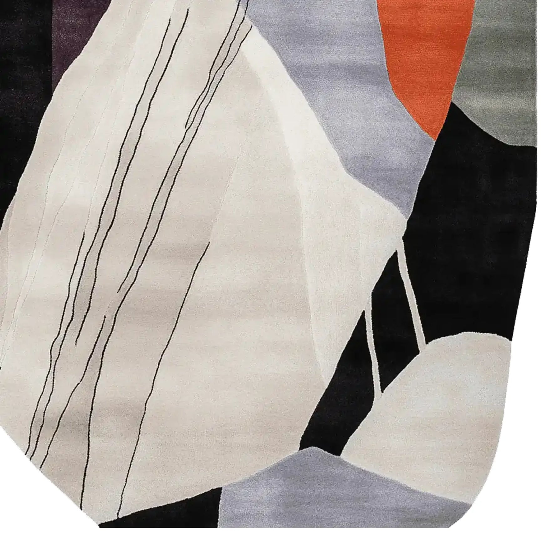 A contemporary wool area rug showcasing an abstract design with bold, contrasting colors such as black, white, orange, and grey. Perfect for enhancing the aesthetic of a living room, this 8x10 rug blends modern artistry with functionality, making it an ideal choice for area rugs in living spaces.
