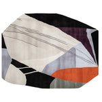 Stylish and contemporary hand-tufted wool area rug featuring an abstract geometric design in shades of black, white, gray, orange, and purple. Perfect for adding a modern touch to living room spaces, this 8x10 rug offers both comfort and elegance.