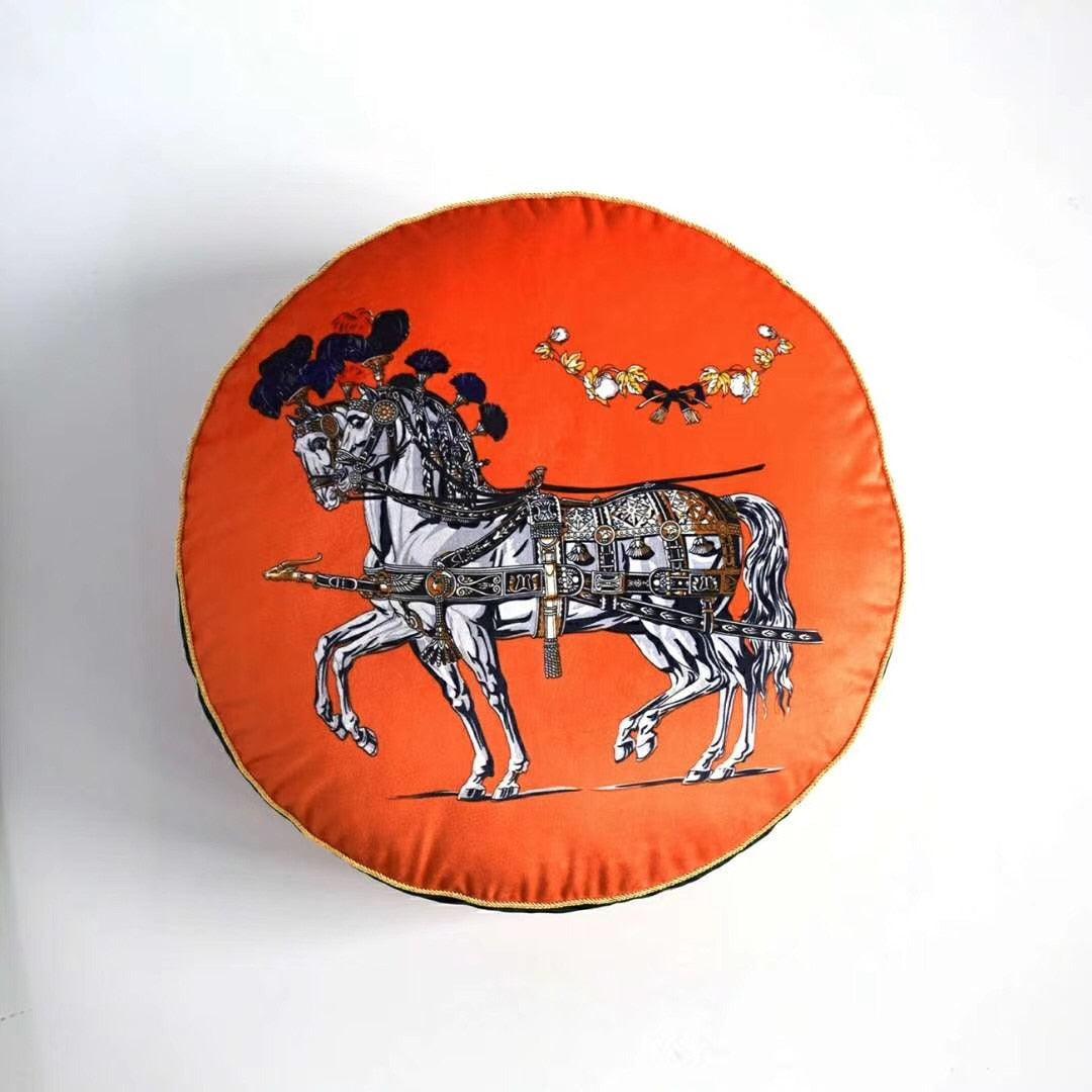 Silky Horse Round Decorative Pillow Cover C