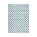 Sky Blue Checkered Jute Rug with Fringe