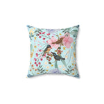 Sky Blue Chinoiserie Flower and Birds Throw Pillow 14" × 14"