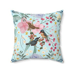 Sky Blue Chinoiserie Flower and Birds Throw Pillow