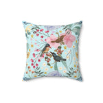 Sky Blue Chinoiserie Flower and Birds Throw Pillow 16" × 16"