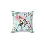 Sky Blue Chinoiserie Flower and Birds Throw Pillow