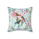 Sky Blue Chinoiserie Flower and Birds Throw Pillow