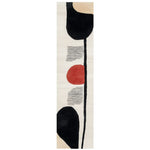 Sky Song Hand Tufted Wool Rug featuring an abstract design with bold black shapes and a striking red circle, perfect as a contemporary runner rug. Ideal for kitchens, hallways, and bathrooms, this wool rug adds a modern touch to any space.