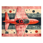 Skybound Strata Hand Tufted Viscose Rug featuring a bold, abstract airplane design in vibrant red and pink tones. Perfect for adding a touch of modern style to your living room area. This contemporary rug is crafted from high-quality wool, making it an ideal choice for those seeking unique rugs for living room spaces.