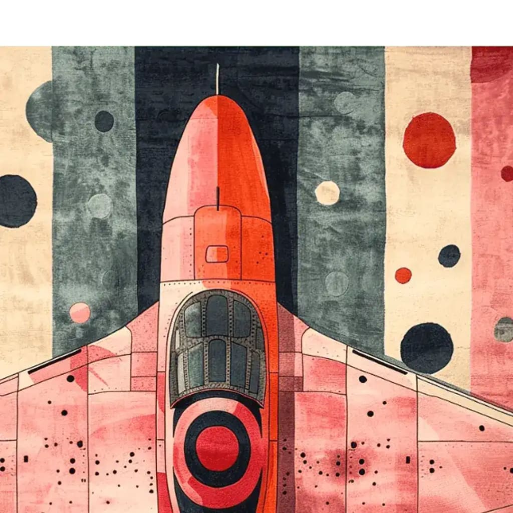 Top view of the Skybound Strata Hand Tufted Viscose Rug, featuring a vibrant abstract design resembling a jet, ideal for living room area rugs. This contemporary rug blends modern aesthetics with the classic feel of a wool rug, making it a perfect choice for those looking to enhance their living space with stylish rugs for the living room.