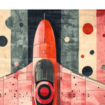 Top view of the Skybound Strata Hand Tufted Viscose Rug, featuring a vibrant abstract design resembling a jet, ideal for living room area rugs. This contemporary rug blends modern aesthetics with the classic feel of a wool rug, making it a perfect choice for those looking to enhance their living space with stylish rugs for the living room.