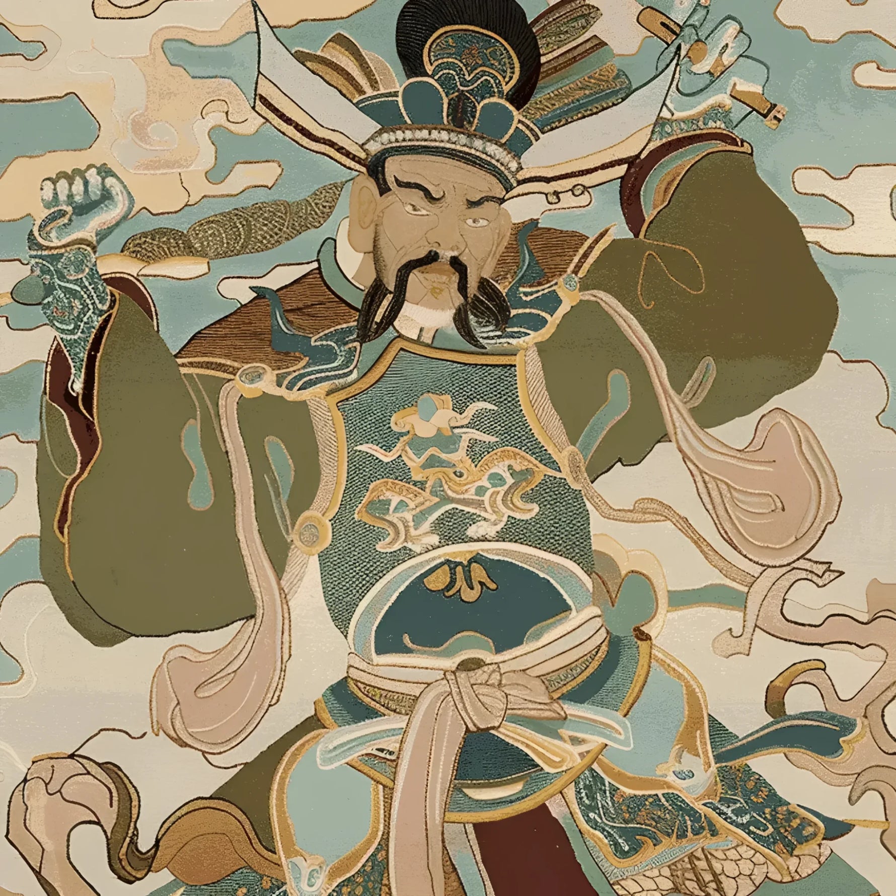 Stunning Skyward Warrior Hand Tufted Area Rug featuring a dynamic warrior design in earthy tones, perfect for adding a touch of elegance to your living room. This wool rug, sized 8x10, showcases intricate details and vibrant colors, making it an excellent choice for area rugs for living room spaces.