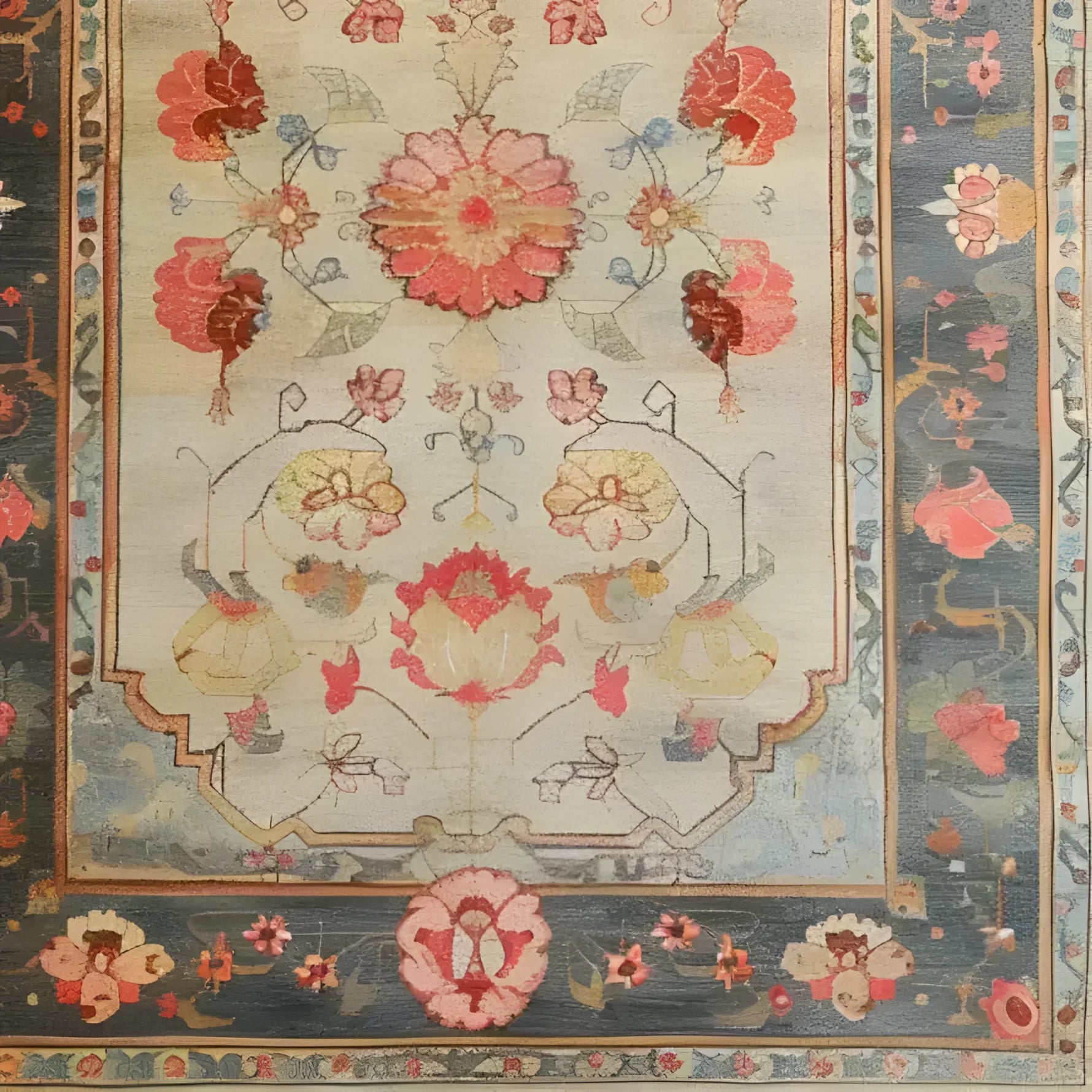 A beautifully detailed hand-knotted area rug showcasing a vibrant floral design. This large living room rug features intricate Persian-inspired patterns in rich, warm colors, perfect for adding elegance to any space. Ideal as a living room rug 8x10, its classic style enhances the home's decor.