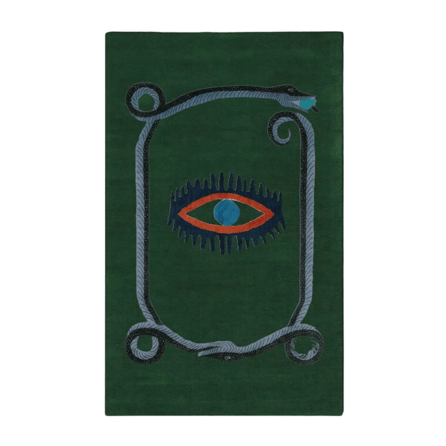 Snake and Red Evil Eyes Green Hand Tufted Wool Rug - MAIA HOMES