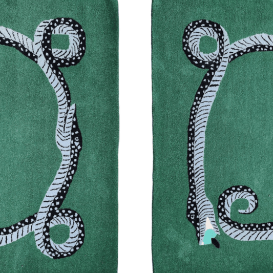 Snake and Red Evil Eyes Green Hand Tufted Wool Rug - MAIA HOMES