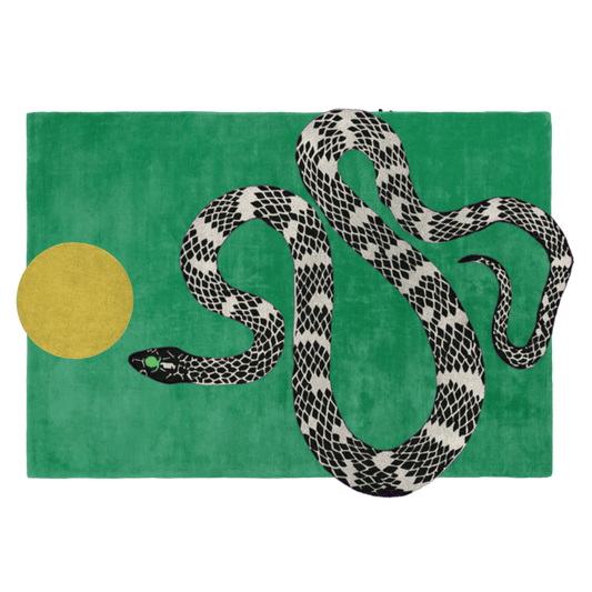 Snake and Sun Green Hand Tufted Wool Rug II - MAIA HOMES