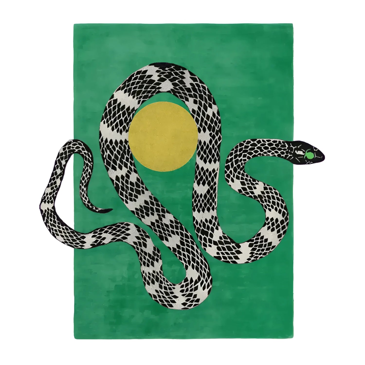 Snake and Sun Green Hand Tufted Wool Rug III
