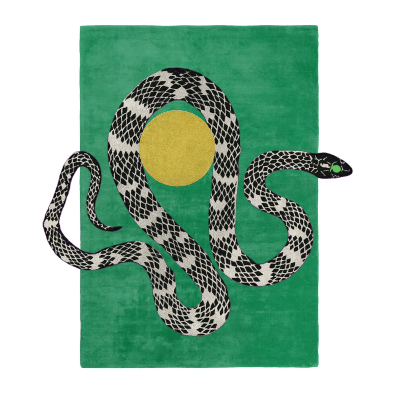 Snake and Sun Green Hand Tufted Wool Rug III