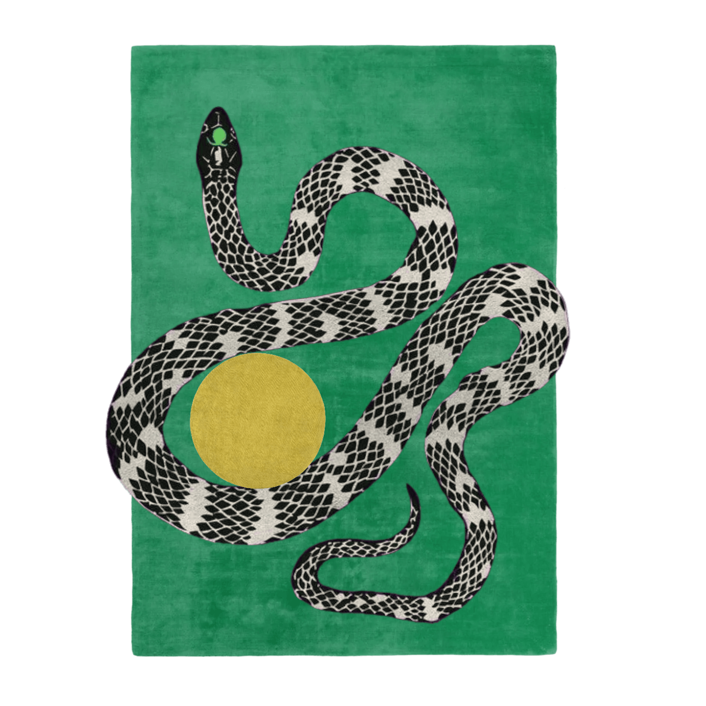 Snake and Sun Green Hand Tufted Wool Rug