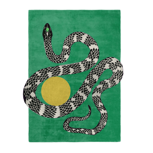 Snake and Sun Green Hand Tufted Wool Rug - MAIA HOMES
