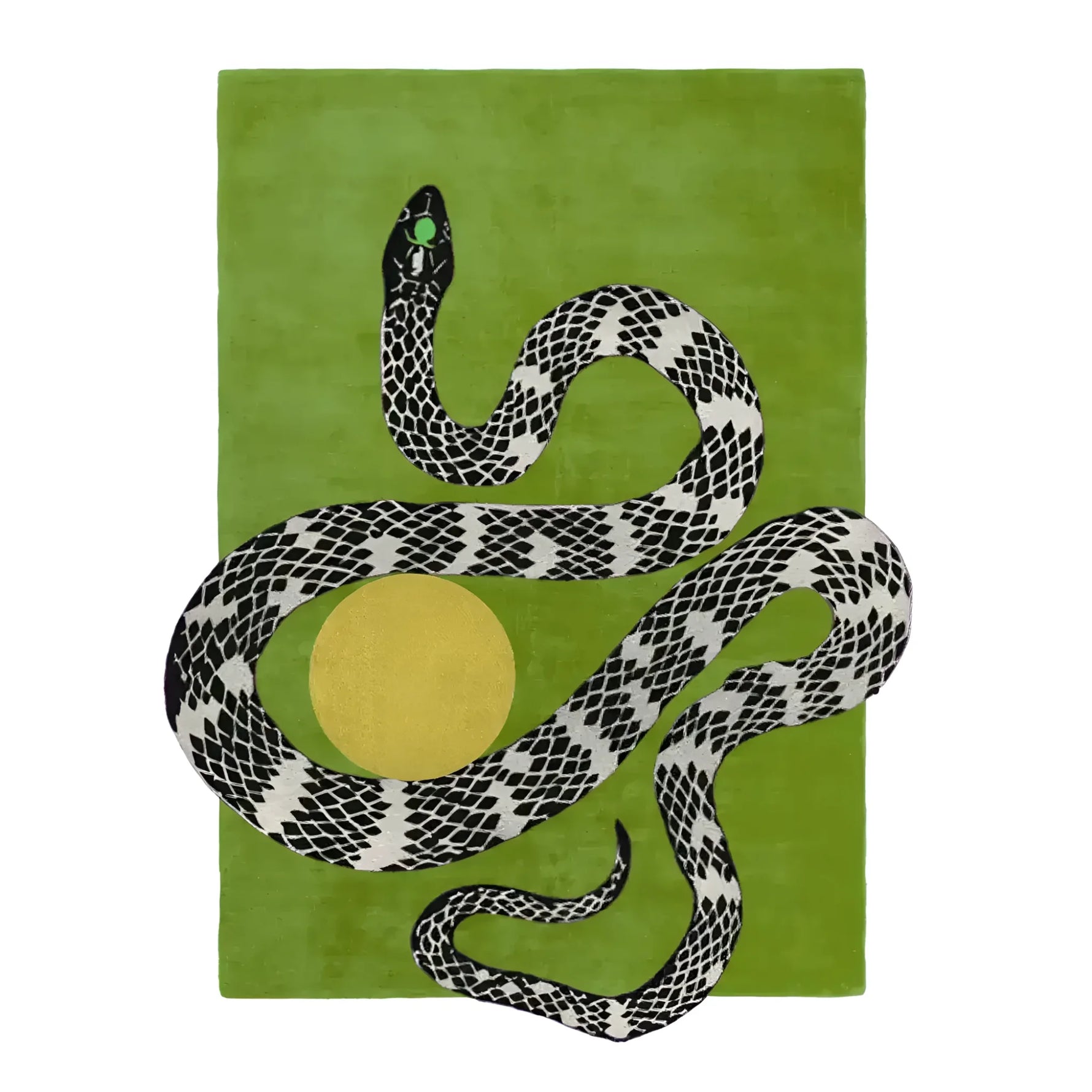 The "3D Snake Hand Tufted Wool Rug 5' x 8'" showcases a captivating 3D snake design, creating a bold and artistic statement in any room. Crafted from high-quality wool, this rug offers both texture and durability for a unique decor piece.