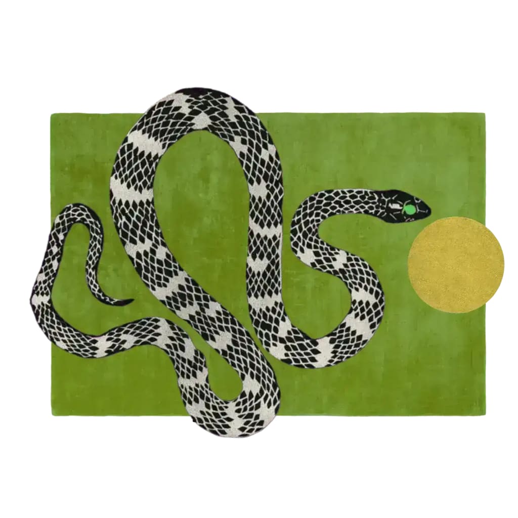 Snake and Sun Hand Tufted Wool Rug - Moss Green II