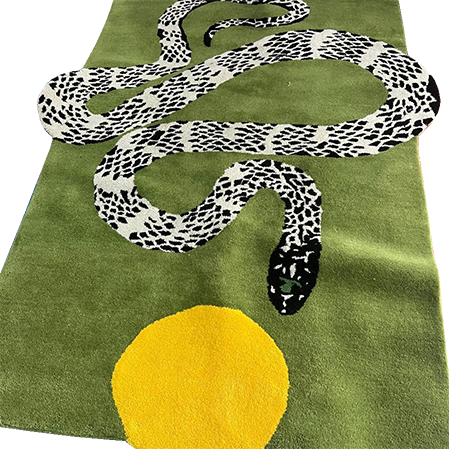 Snake and Sun Hand Tufted Wool Rug - Moss Green II