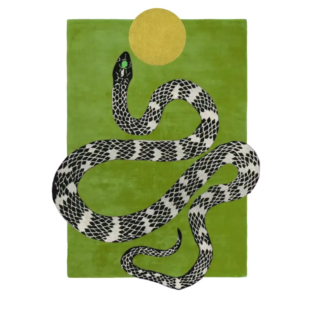 Snake and Sun Hand Tufted Wool Rug - Moss Green II