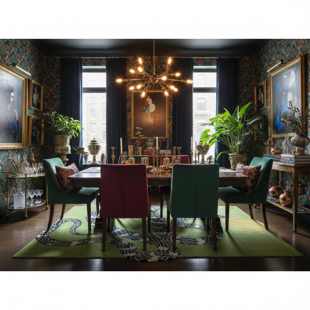 Snake and Sun Hand Tufted Wool Rug - Moss Green II