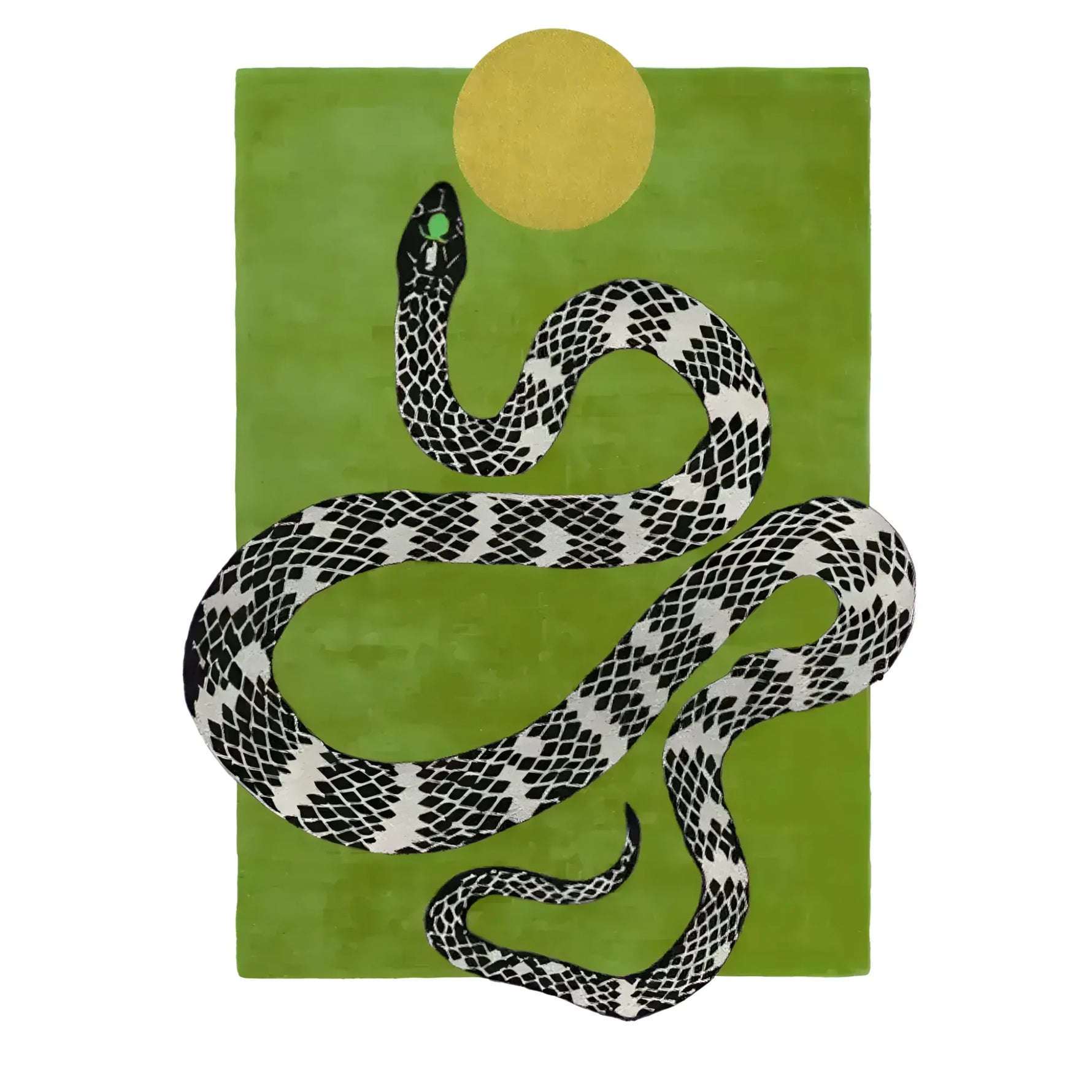 Snake and Sun Hand Tufted Wool Rug - Moss Green II
