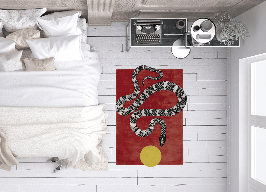 Snake and Sun Red Hand Tufted Wool Rug - MAIA HOMES