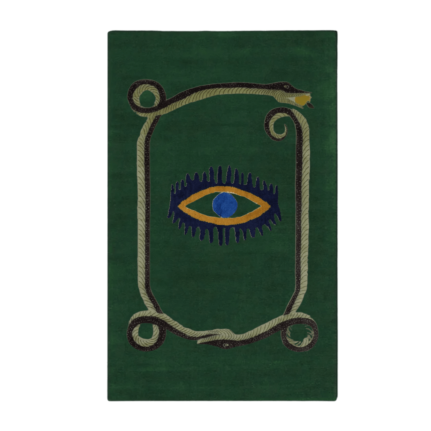 Snake and Yellow Evil Eyes Green Hand Tufted Wool Rug - MAIA HOMES