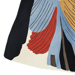 Close-up of the Soaring Shape Symphony Hand Tufted Area Rug, showcasing its contemporary design with bold, abstract patterns in red, blue, and black. This wool rug is perfect for adding a modern touch to living rooms, especially in an 8x10 size. Ideal for those seeking unique area rugs for living room decor.