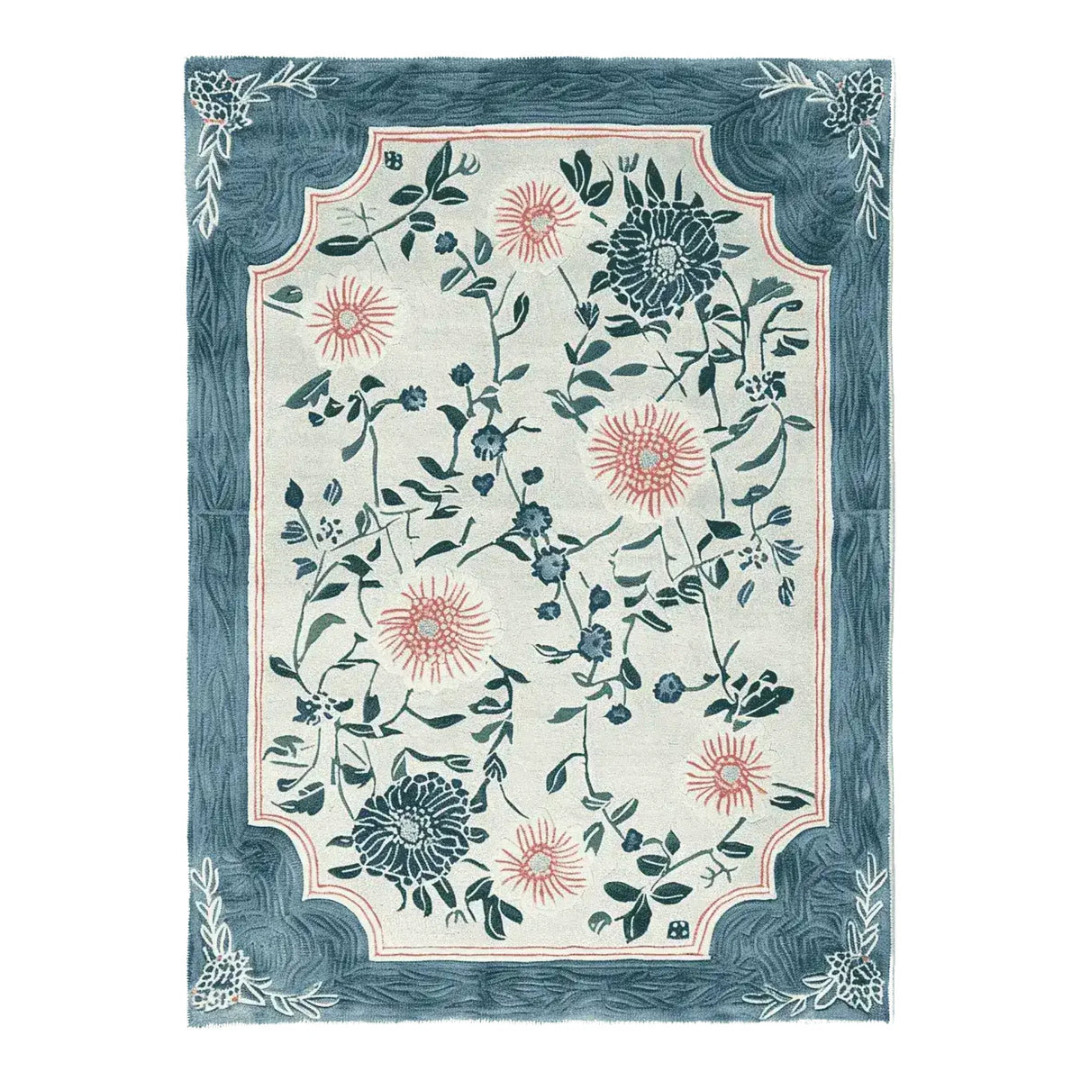 This beautiful area rug showcases an elegant floral design with intricate patterns of blooming flowers and leaves. The hand-tufted wool rug is perfect for adding a touch of sophistication to any living room. Its large size makes it ideal as a statement piece among rugs for living room decor.