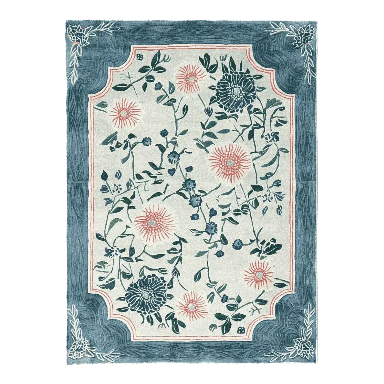 This beautiful area rug showcases an elegant floral design with intricate patterns of blooming flowers and leaves. The hand-tufted wool rug is perfect for adding a touch of sophistication to any living room. Its large size makes it ideal as a statement piece among rugs for living room decor.
