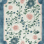 This area rug features a beautiful floral design with intricate patterns of pink and blue flowers on a cream background, bordered by a subtle blue edge. Made from high-quality wool, this large living room rug adds a touch of elegance and warmth to any space.