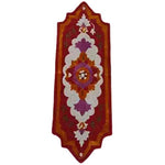 Top view of a Soft Blush Hand Tufted Wool Runner Rug featuring a vibrant floral design with rich red, orange, and purple hues. This elegant area rug is ideal for adding warmth to kitchen spaces, as a hallway runner rug, or as a stylish addition to living room area rugs. Perfect for those seeking a luxurious wool rug to enhance their decor.