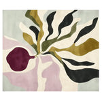 A stunning area rug featuring a contemporary design with abstract botanical patterns. The hand-tufted wool rug showcases a blend of earthy tones and a bold burgundy accent, making it an ideal large living room rug. Perfect for adding a touch of modern elegance to any area, this area rug is a standout piece for living rooms.