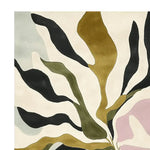 Close-up view of a Soft Botanical Riot Hand Tufted Area Rug showcasing its contemporary design with flowing abstract botanical patterns in earthy tones. This wool rug, perfect for large living rooms, adds a touch of modern elegance to any space.